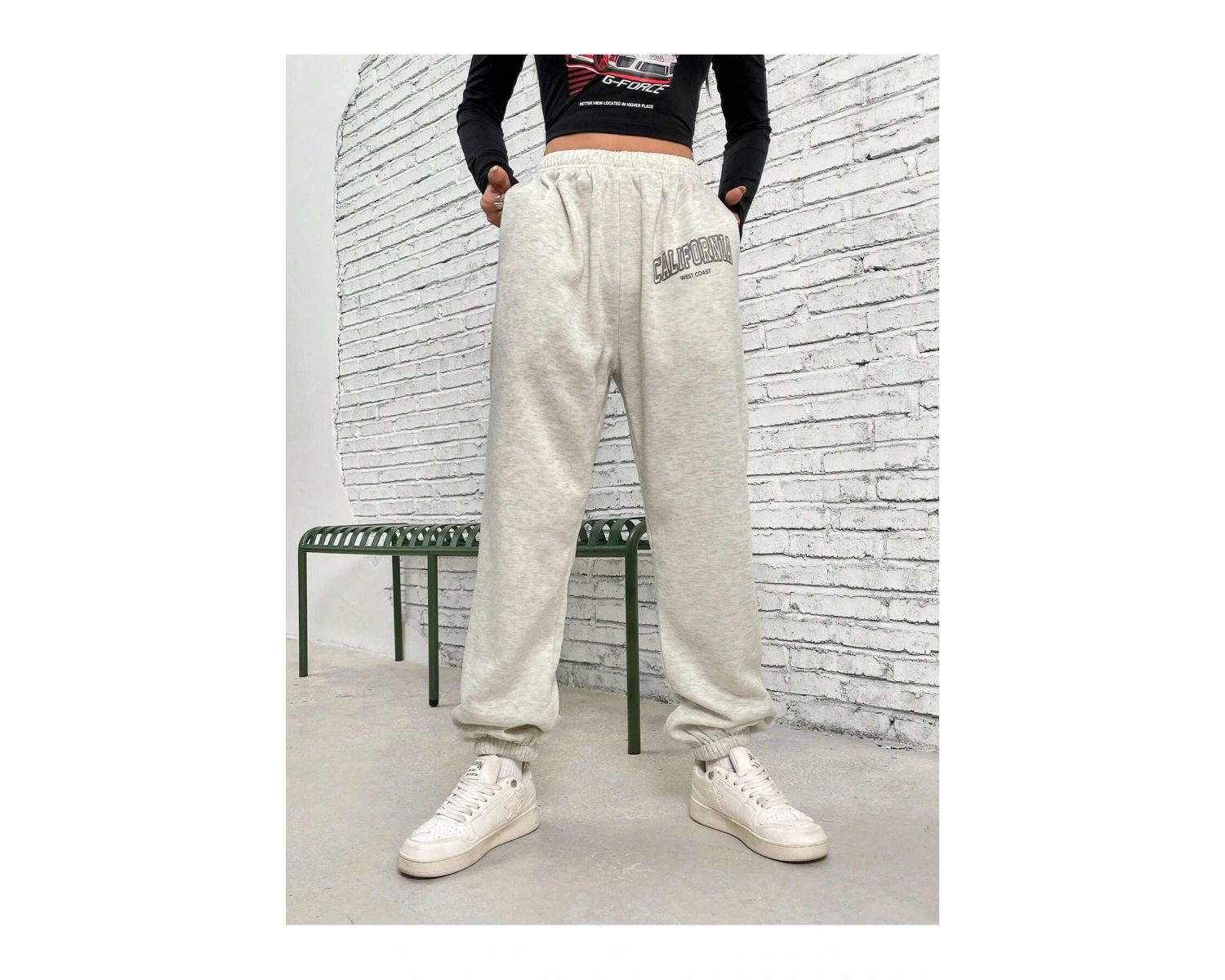 Letter Graphic Elastic Waist 4 Mevsim Eşofman