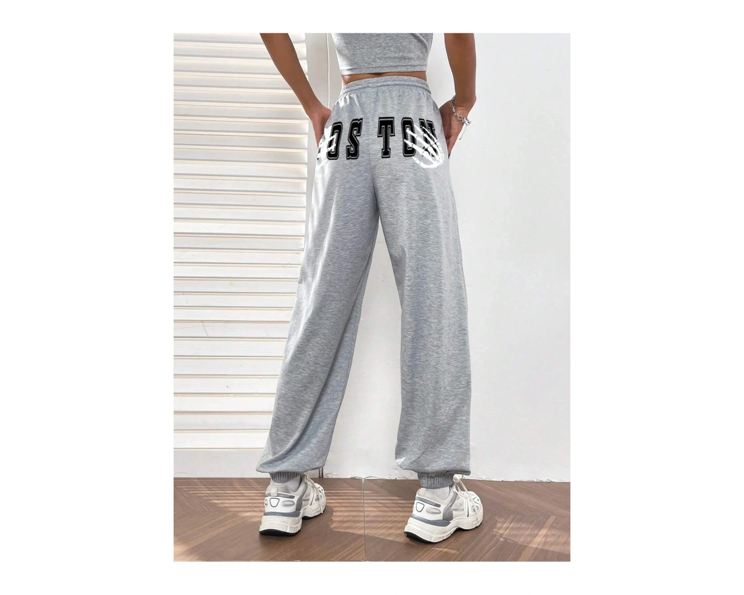 Letter Graphic Elastic Waist 4 Mevsim Eşofman