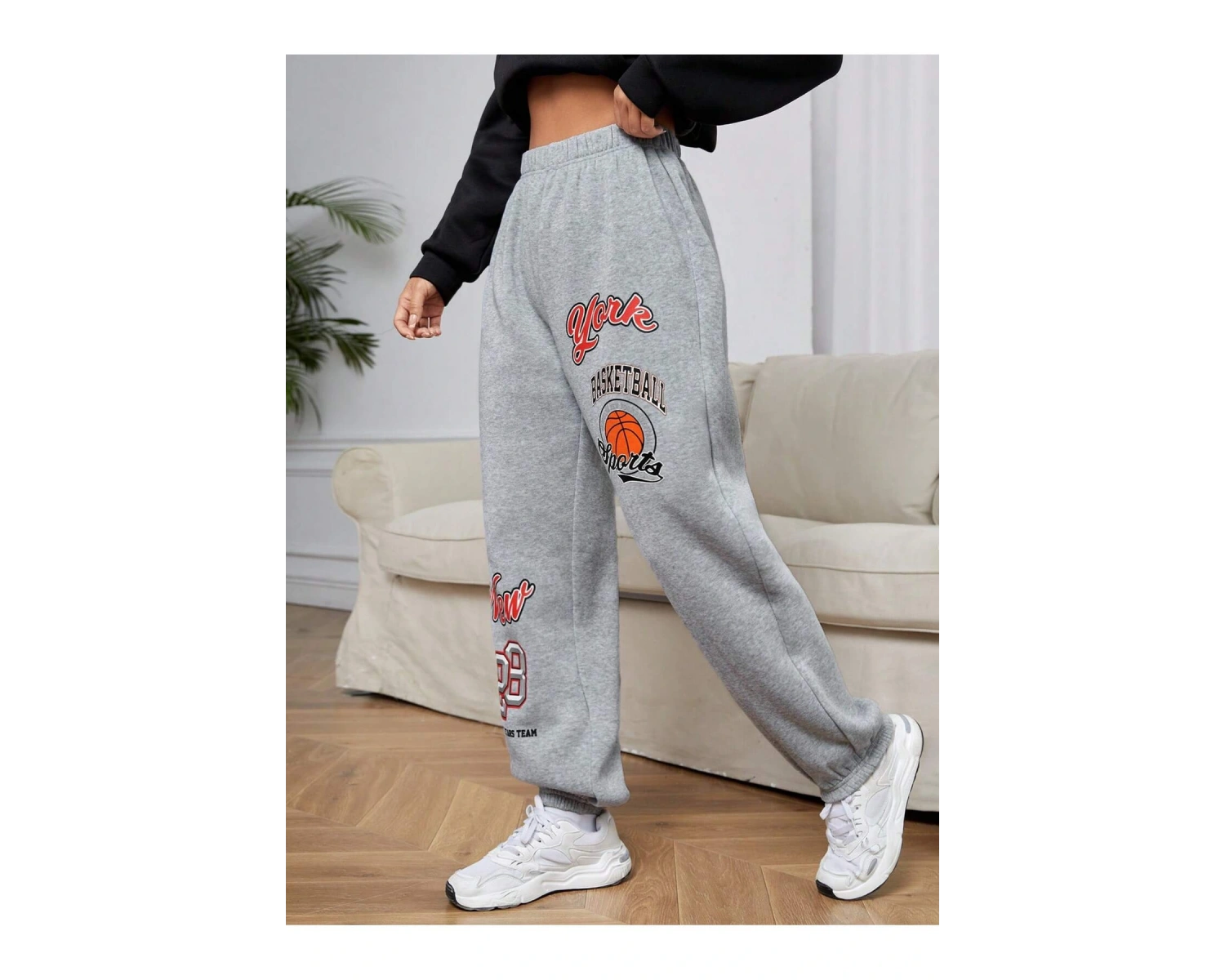 Letter Graphic Elastic Waist 4 Mevsim Eşofman