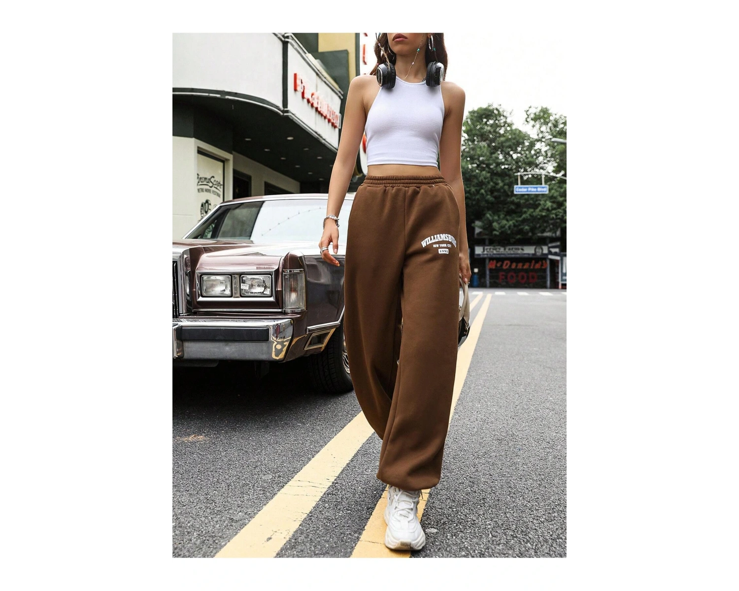 Letter Graphic Elastic Waist 4 Mevsim Eşofman