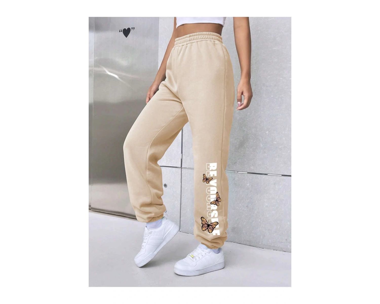 Letter Graphic Elastic Waist 4 Mevsim Eşofman