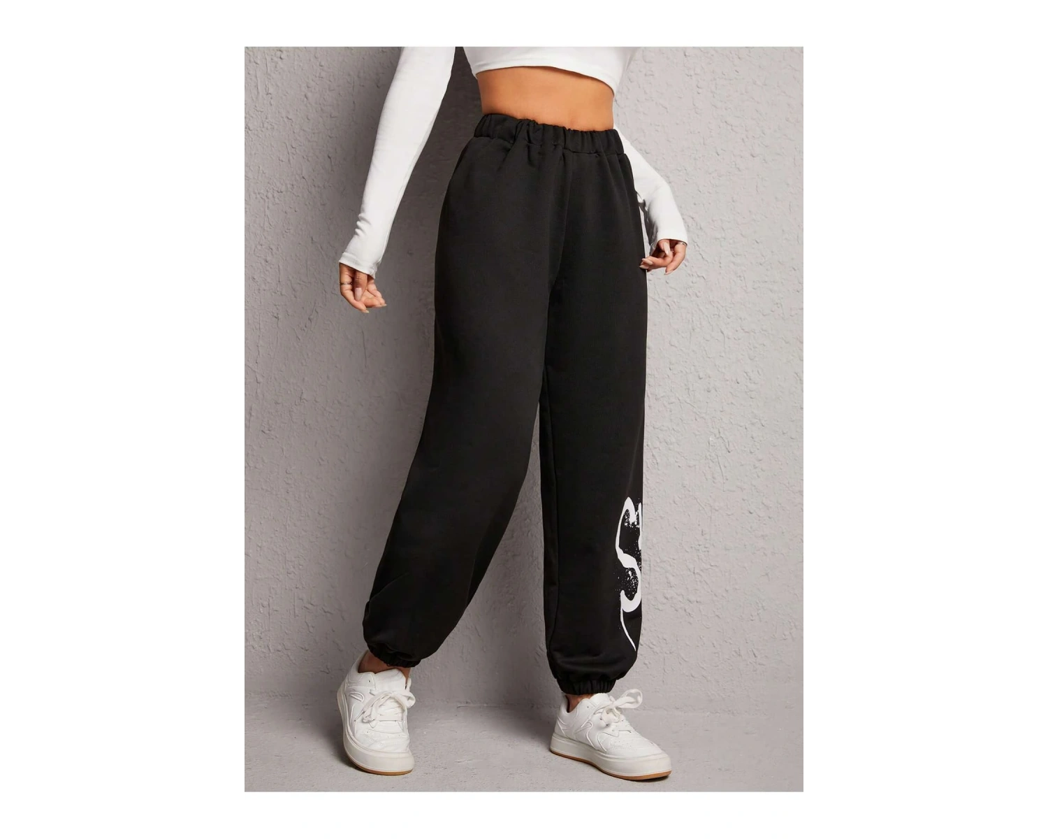 Letter Graphic Elastic Waist 4 Mevsim Eşofman