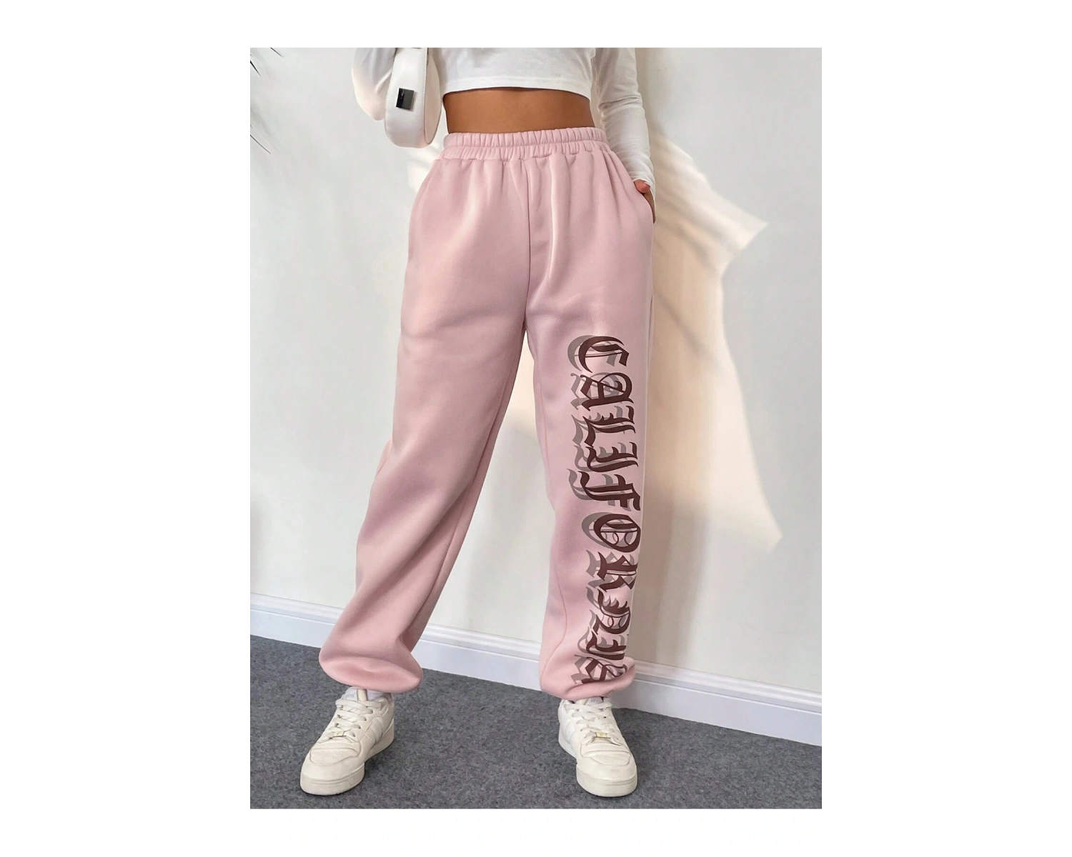 Letter Graphic Elastic Waist 4 Mevsim Eşofman