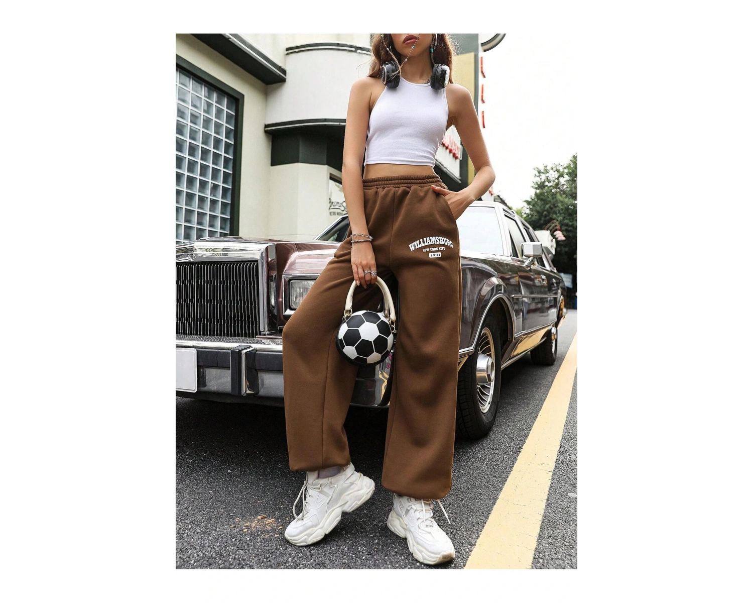 Letter Graphic Elastic Waist 4 Mevsim Eşofman