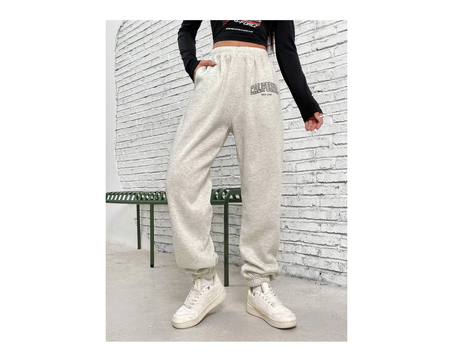 Letter Graphic Elastic Waist 4 Mevsim Eşofman