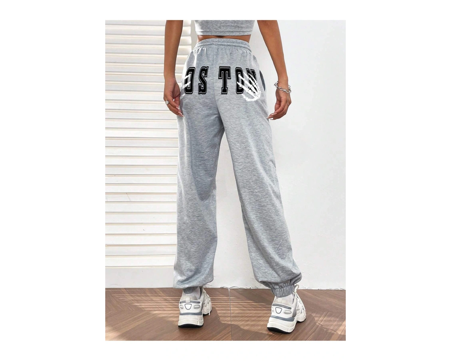 Letter Graphic Elastic Waist 4 Mevsim Eşofman