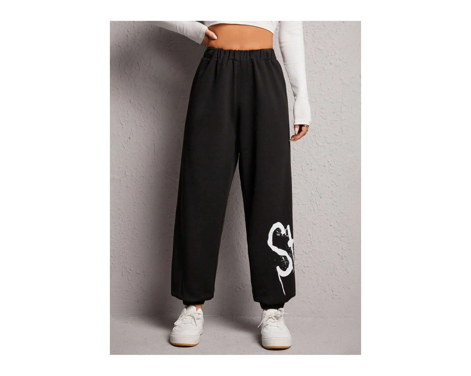 Letter Graphic Elastic Waist 4 Mevsim Eşofman