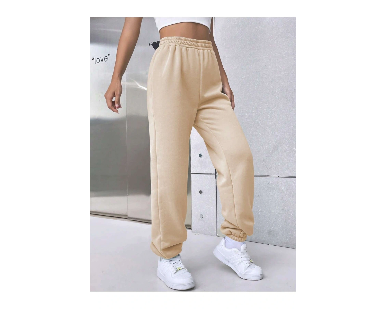 Letter Graphic Elastic Waist 4 Mevsim Eşofman