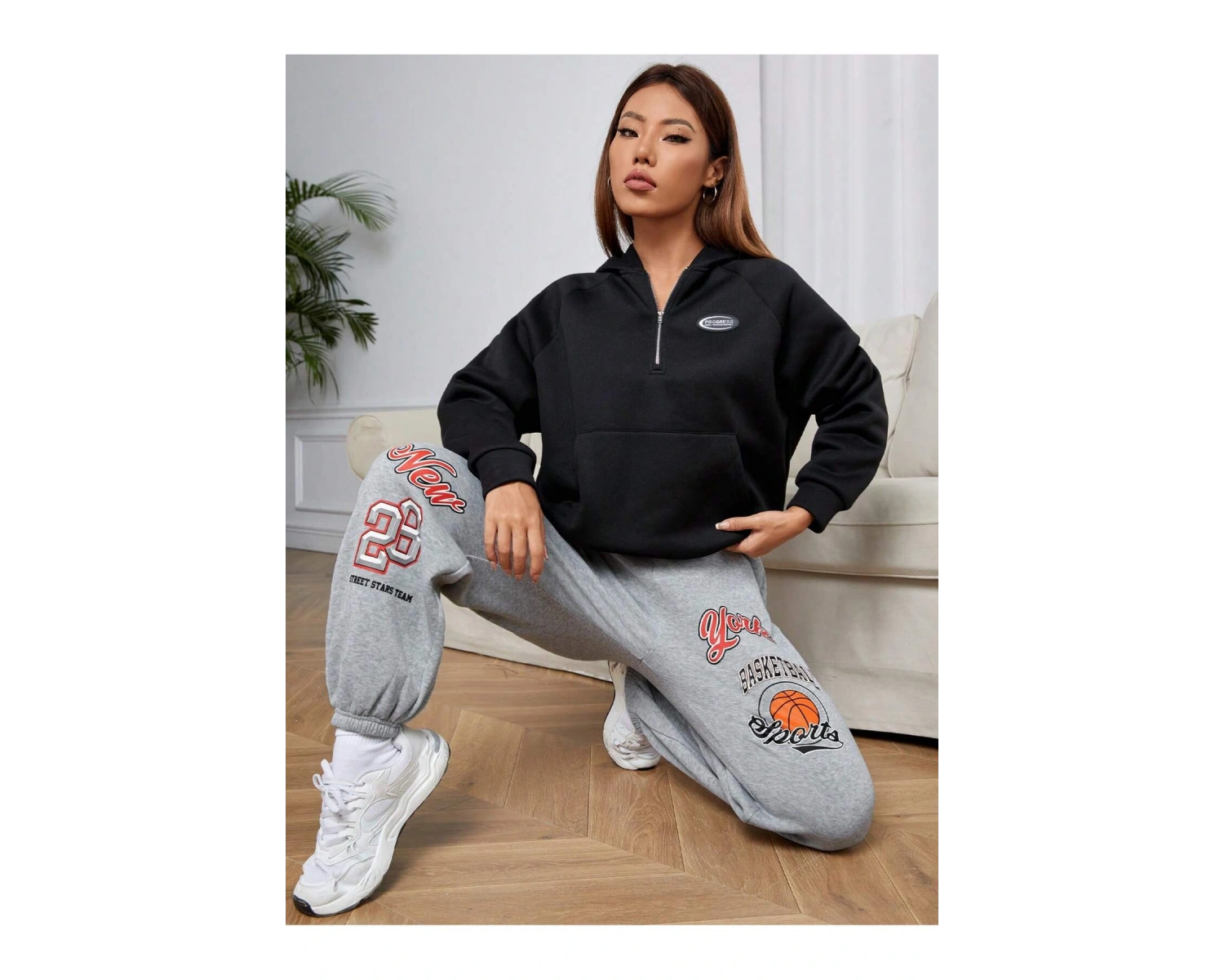 Letter Graphic Elastic Waist 4 Mevsim Eşofman