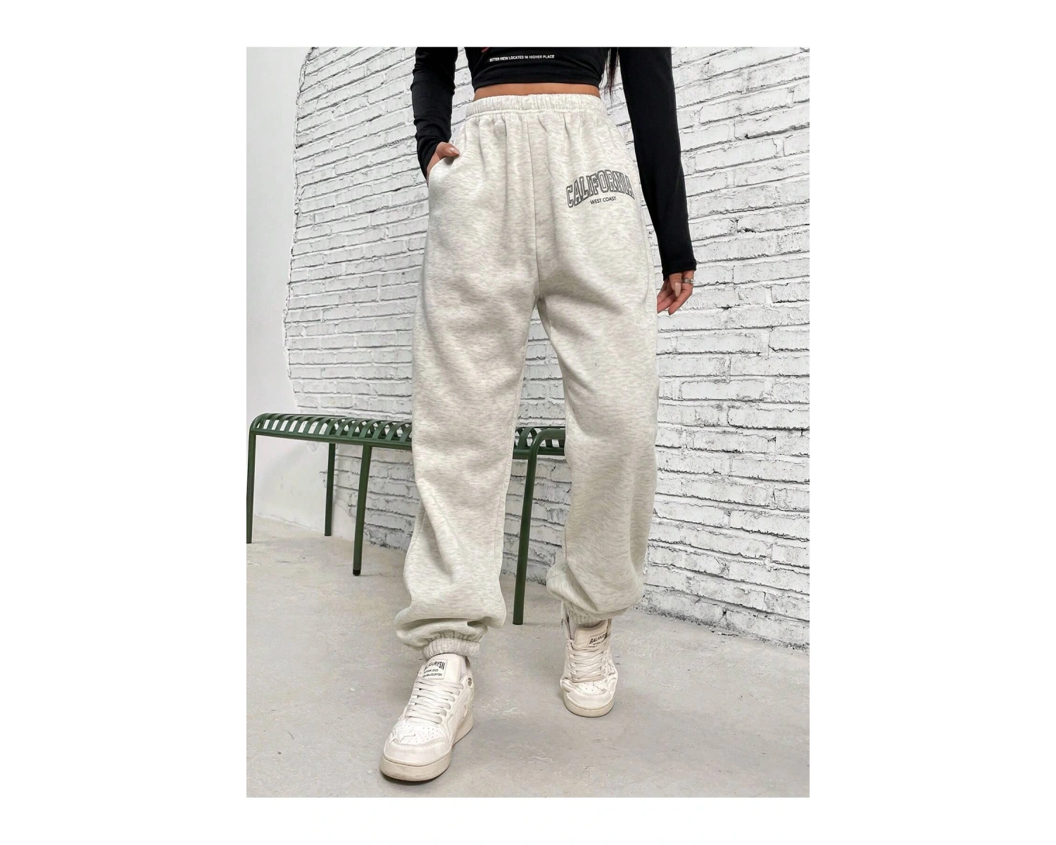 Letter Graphic Elastic Waist 4 Mevsim Eşofman