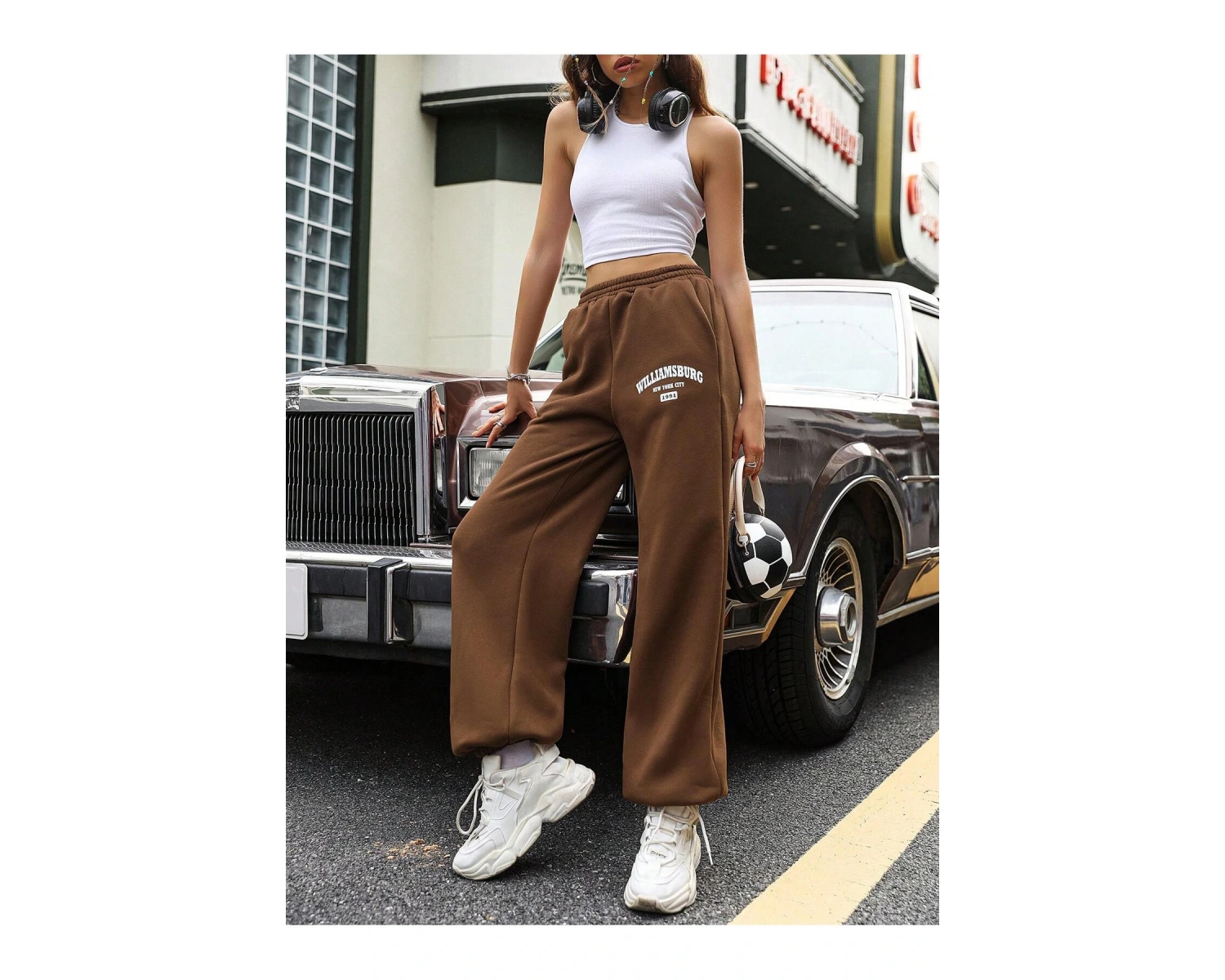 Letter Graphic Elastic Waist 4 Mevsim Eşofman