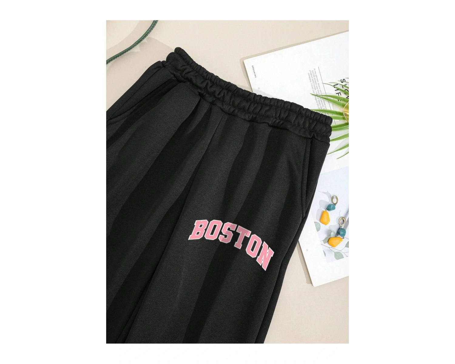 Letter Graphic Elastic Waist 4 Mevsim Eşofman