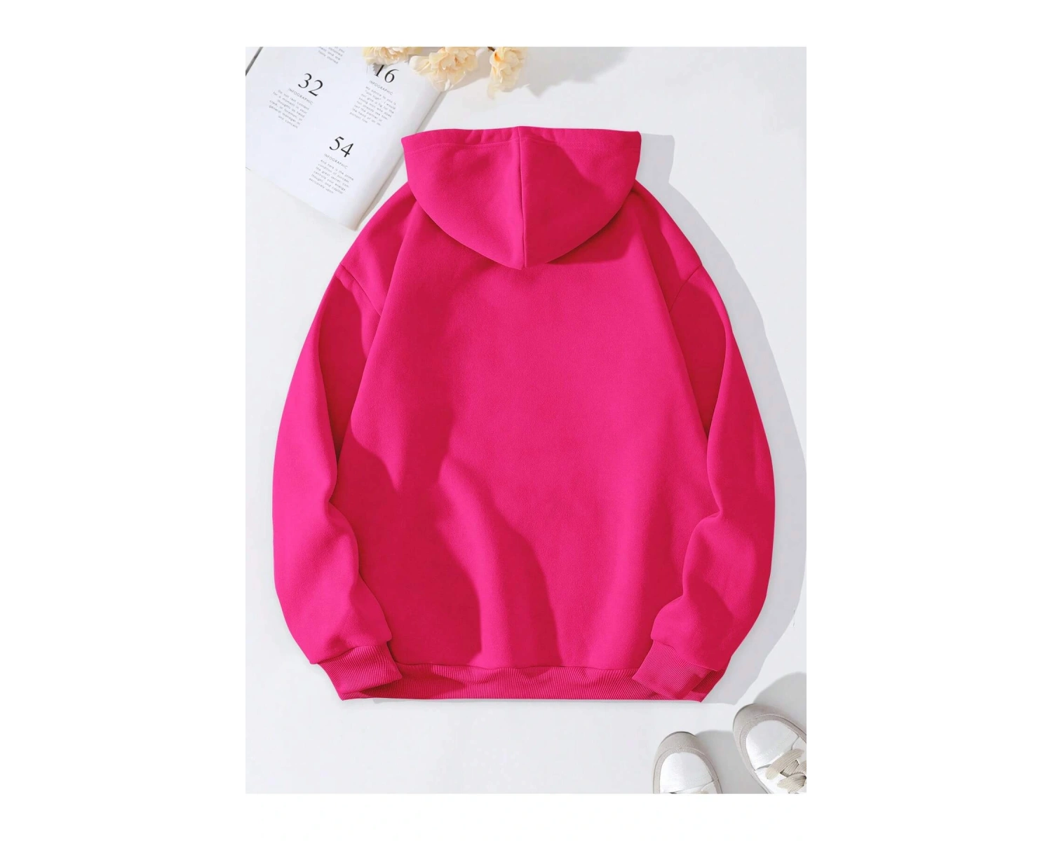 Letter Graphic Kangaroo Pocket Drawstring Lined Hoodie Sweatshirt Pembe