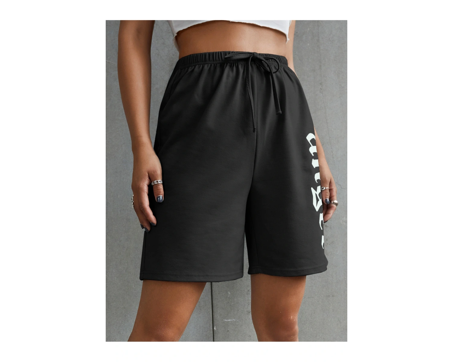 Letter Graphic Knot Waist Track Şort