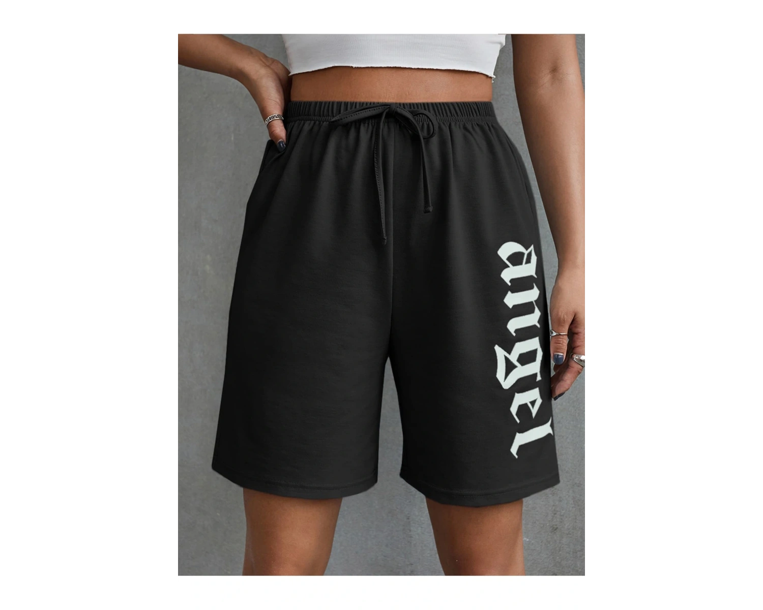 Letter Graphic Knot Waist Track Şort