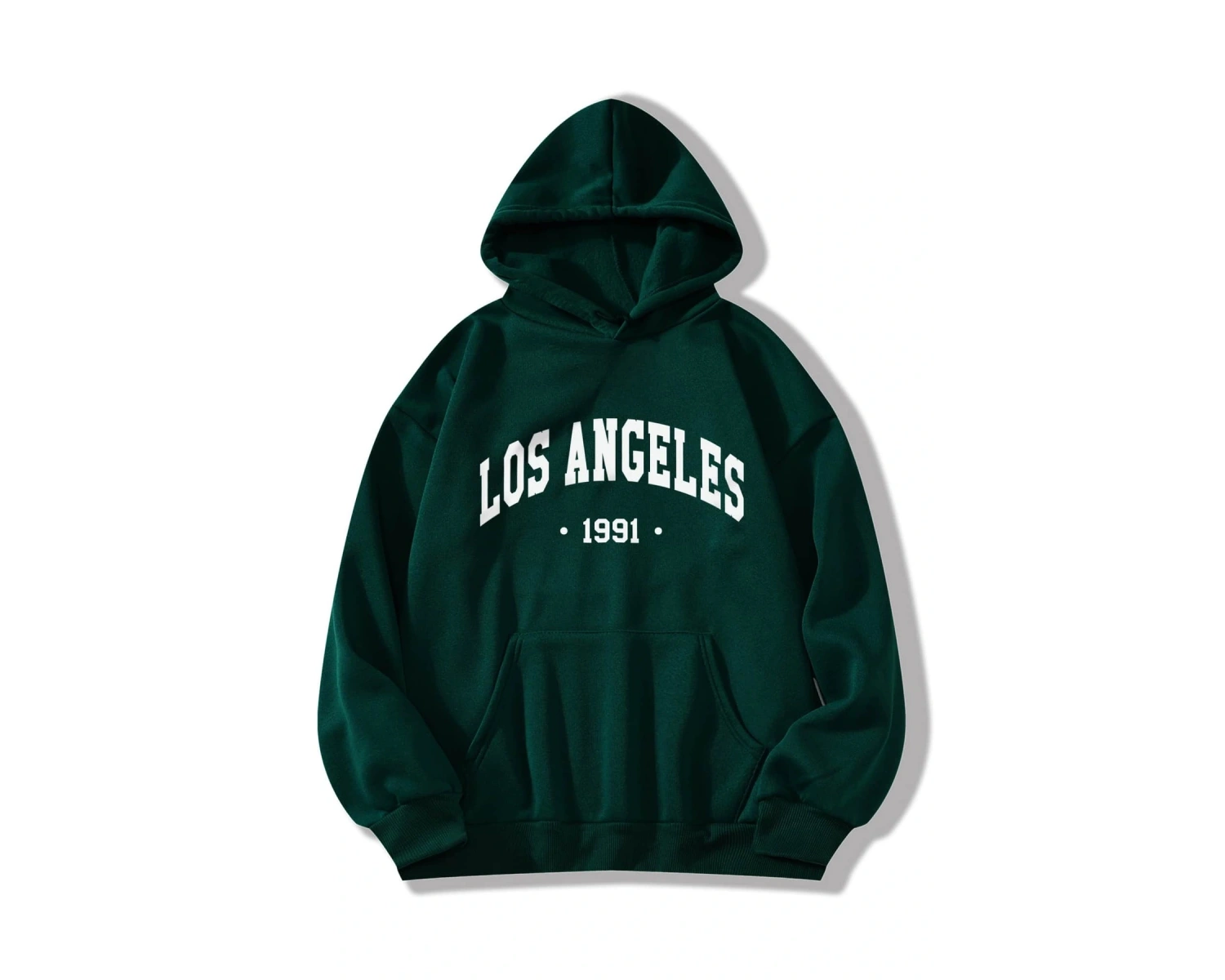 Letter Graphic Lined Kangaroo Pocket Hoodie Yeşil