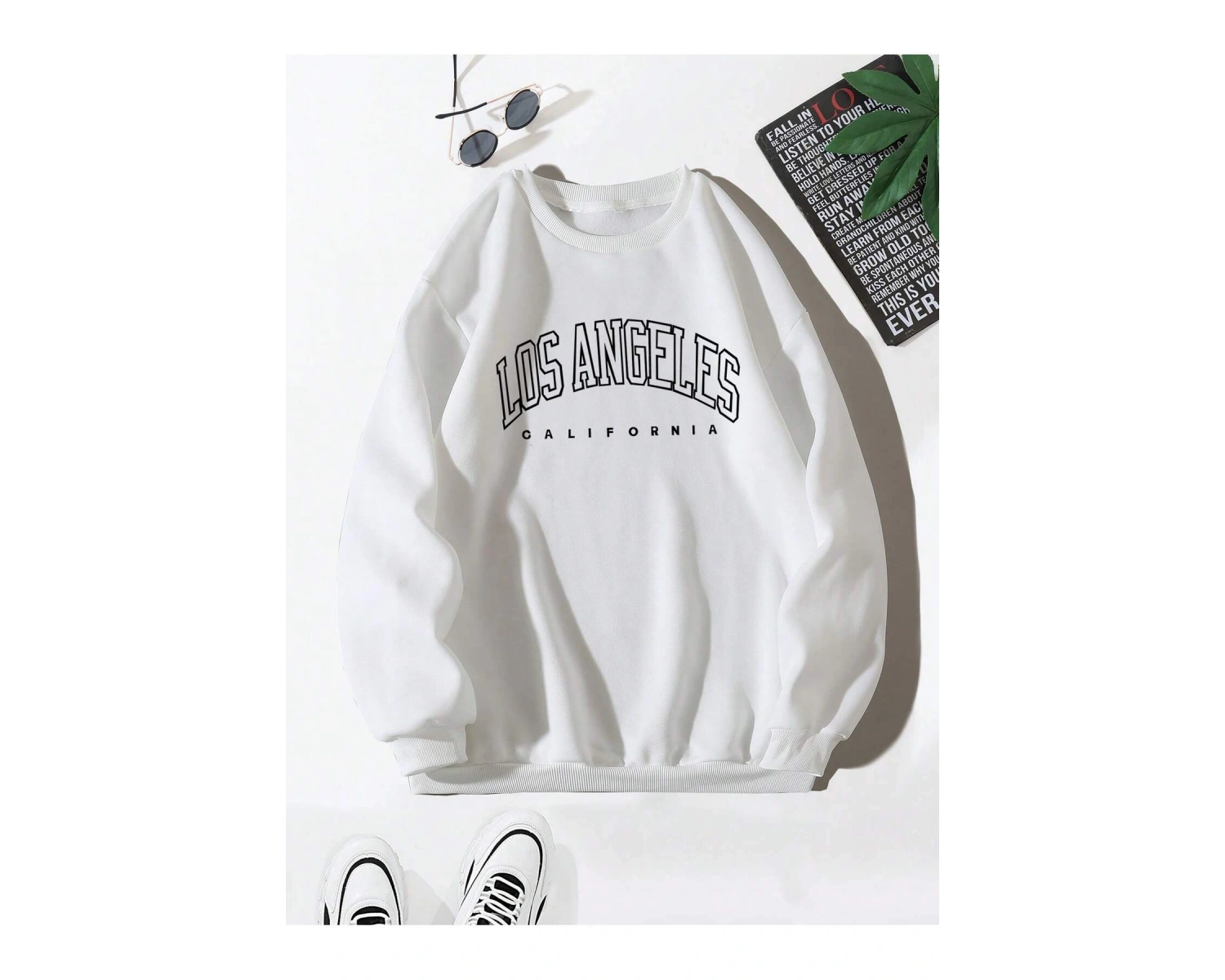 Letter Graphic Lined Sweatshirt Beyaz