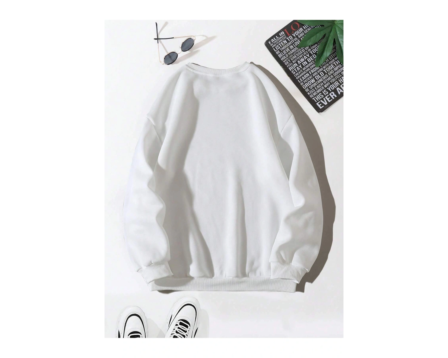 Letter Graphic Lined Sweatshirt Beyaz