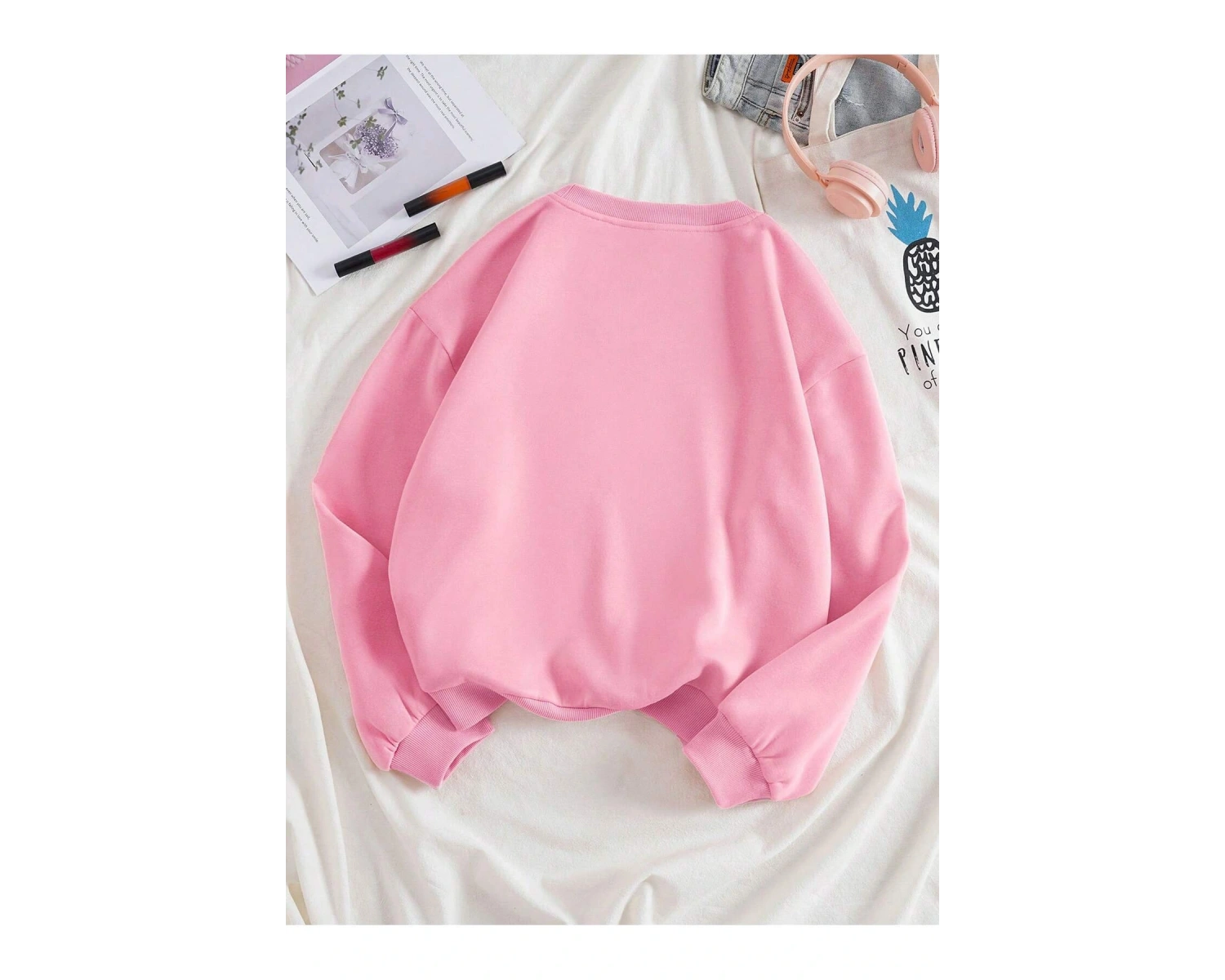 Letter Graphic Lined Sweatshirt Pembe