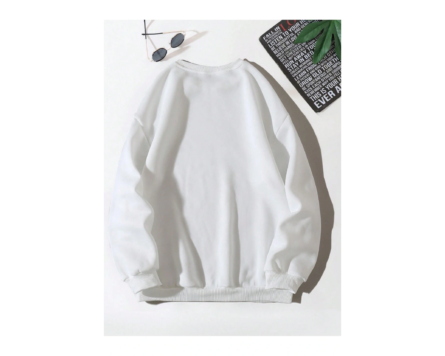 Letter & Shark Print Drop Shoulder Pullover Beyaz