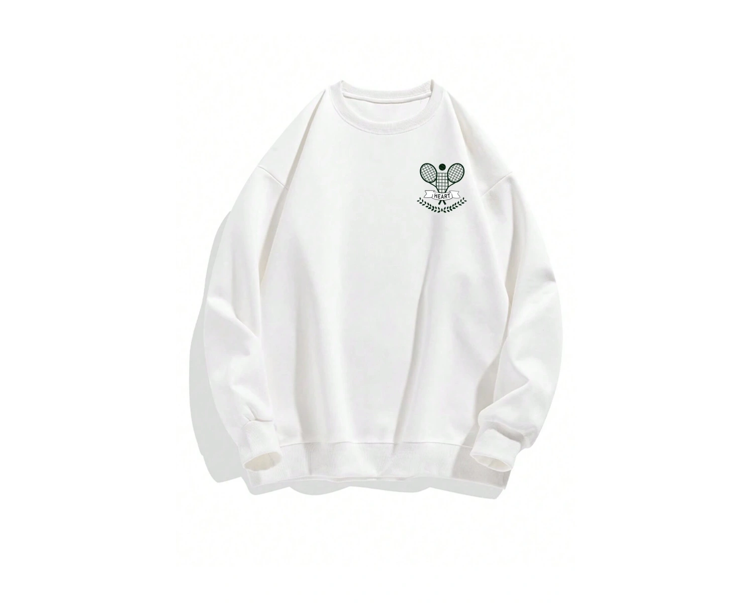 Letter & Tennis Racket Print Drop Shoulder Sweatshirt Beyaz