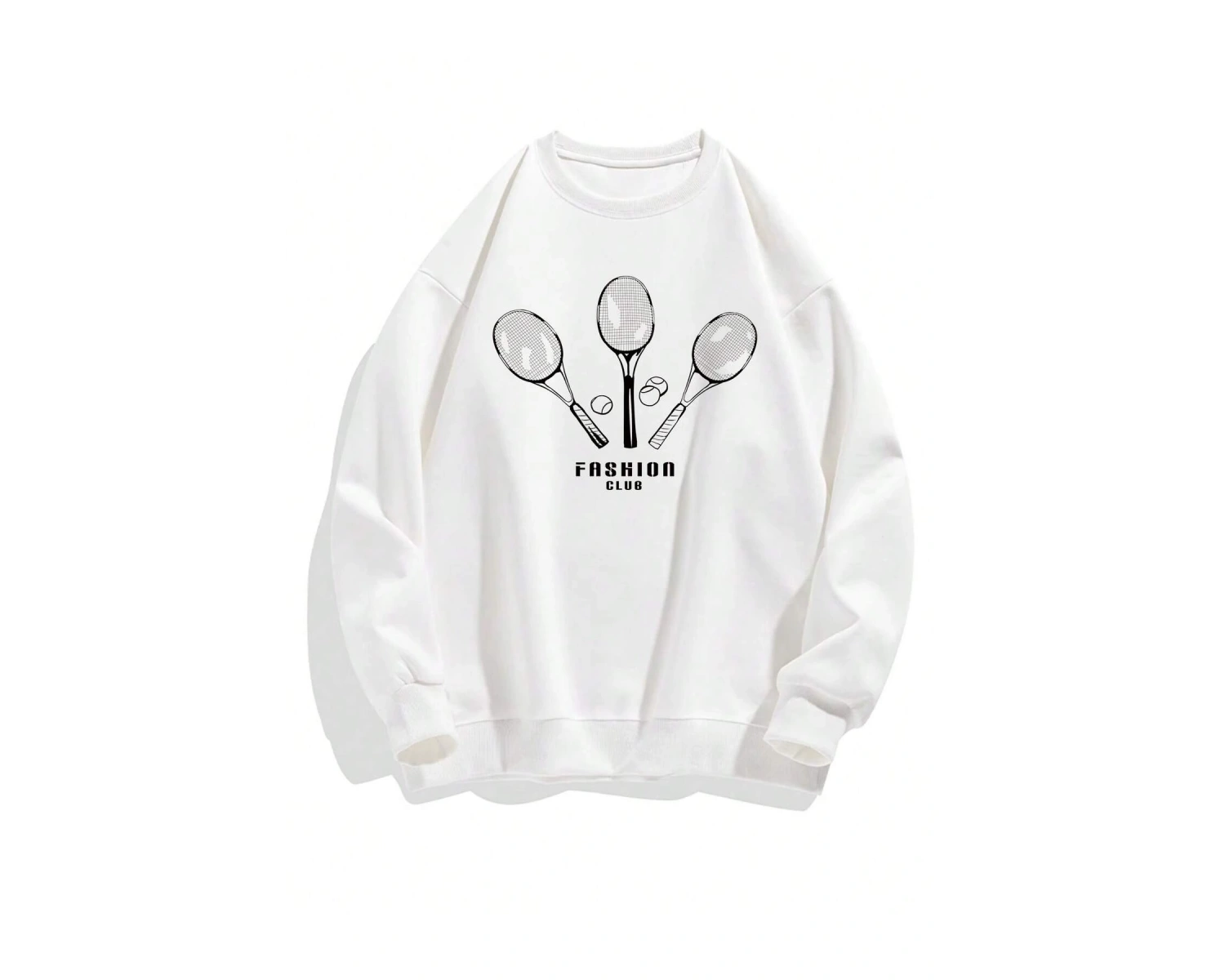 Letter & Tennis Racket Print Drop Shoulder Sweatshirt Beyaz