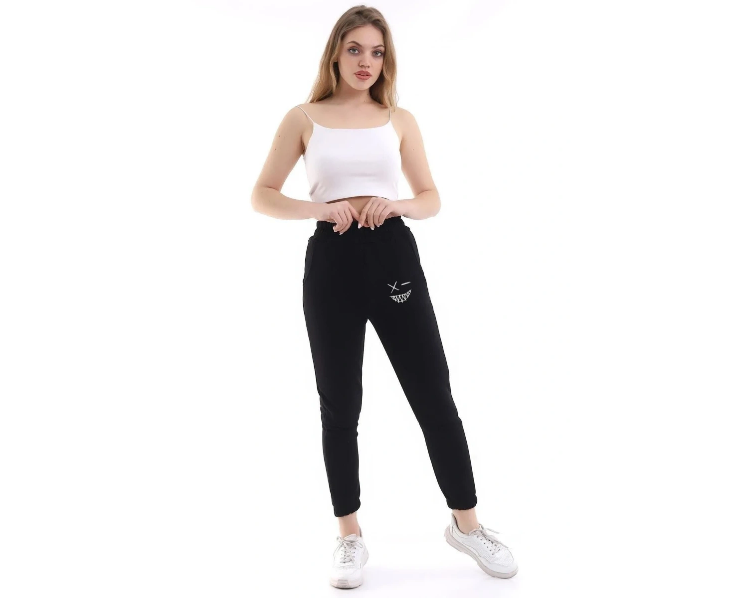 Lion Company Baskılı Siyah Paçası Lastikli Eşofman Unisex ESF01