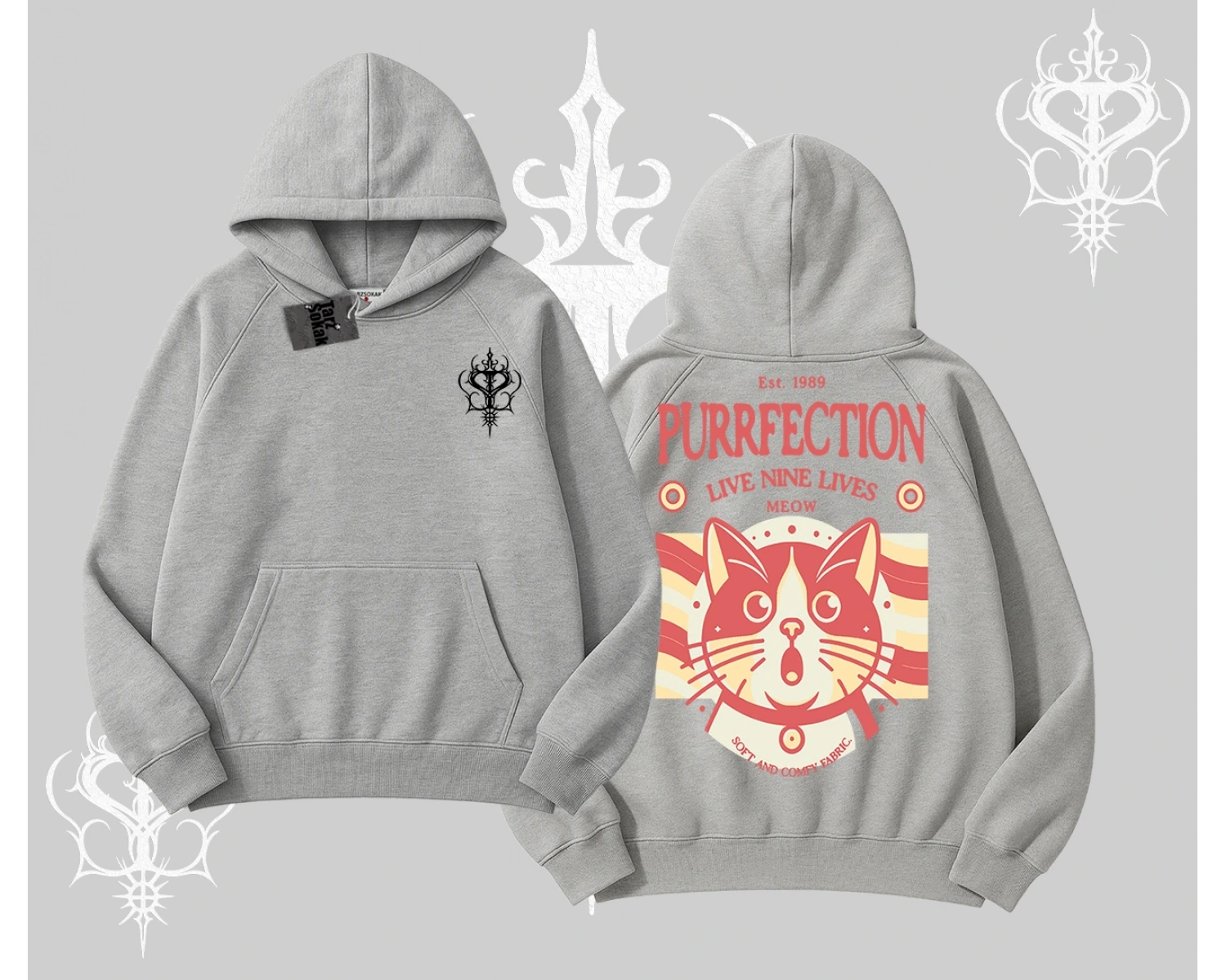 Live Nine Lives Kedi Tasarımlı Kapşonlu Sweatshirt