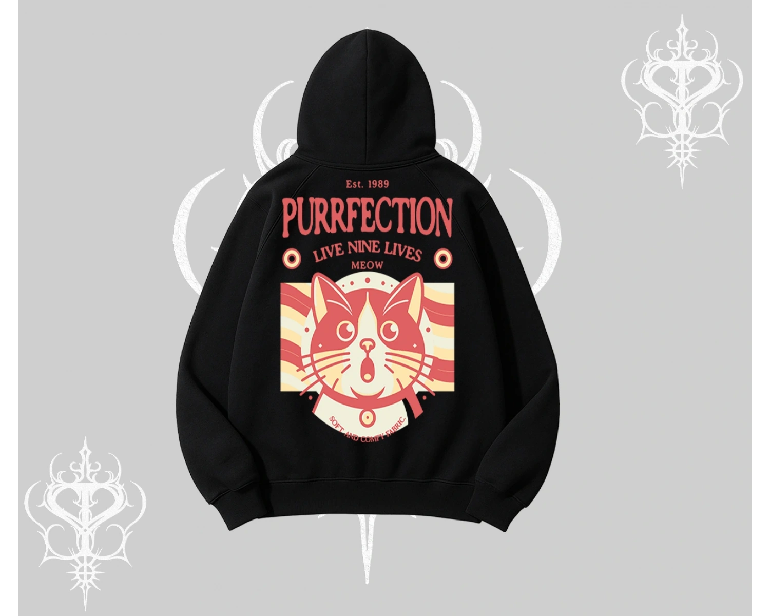 Live Nine Lives Kedi Tasarımlı Kapşonlu Sweatshirt