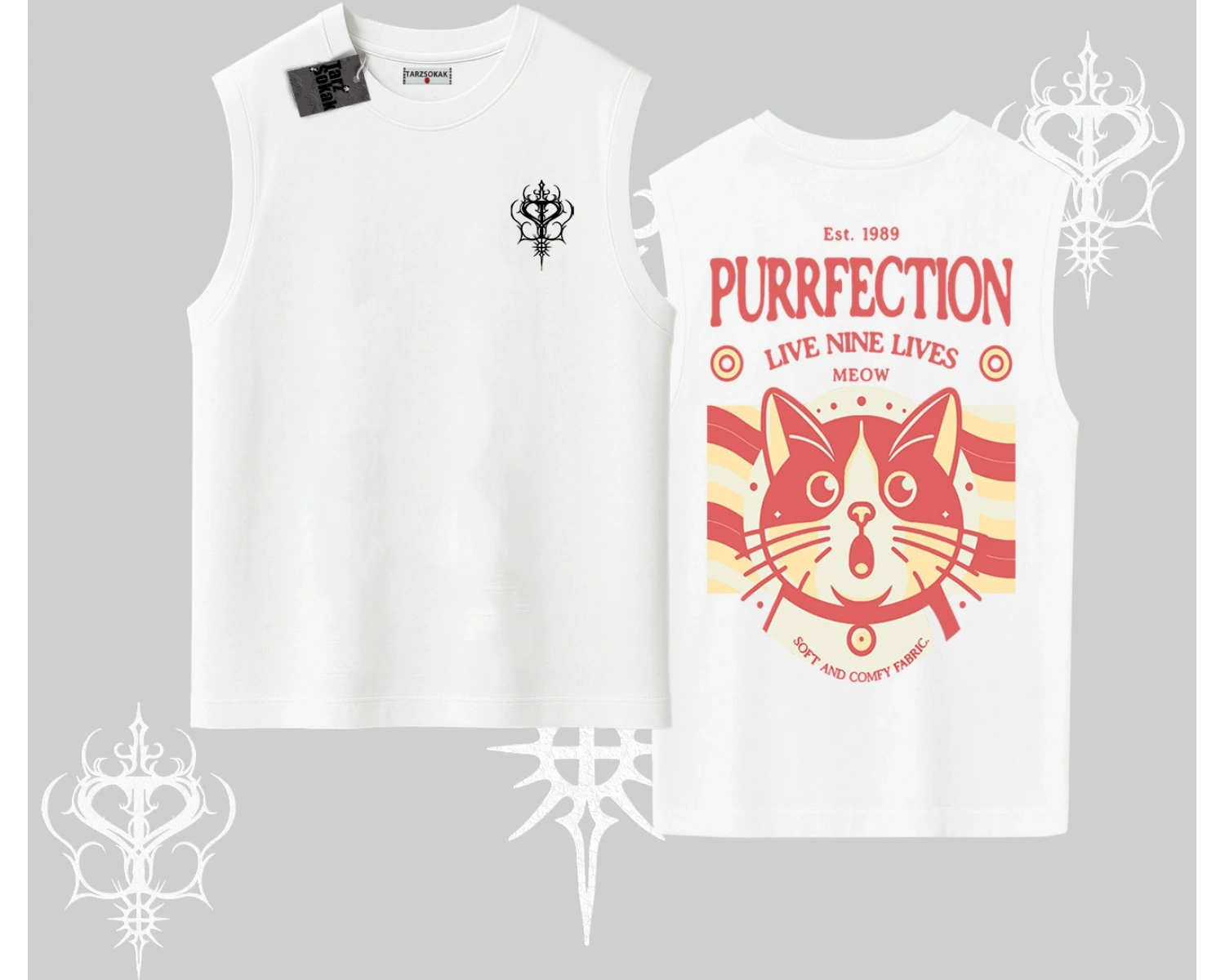 Live Nine Lives Kedi Tasarımlı Kolsuz Tshirt