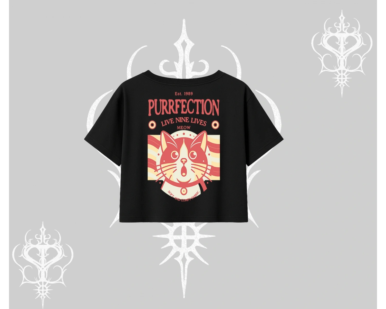 Live Nine Lives Kedi Tasarımlı Oversize Crop Tshirt