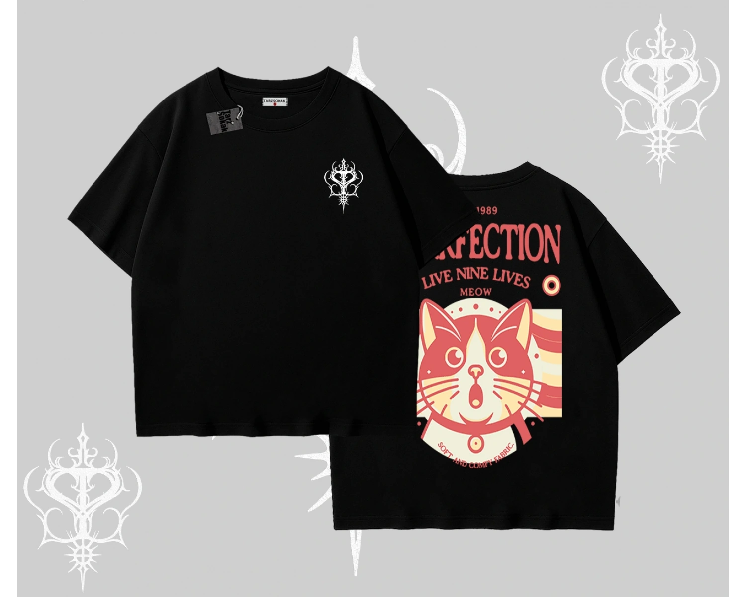 Live Nine Lives Kedi Tasarımlı Oversize Tshirt