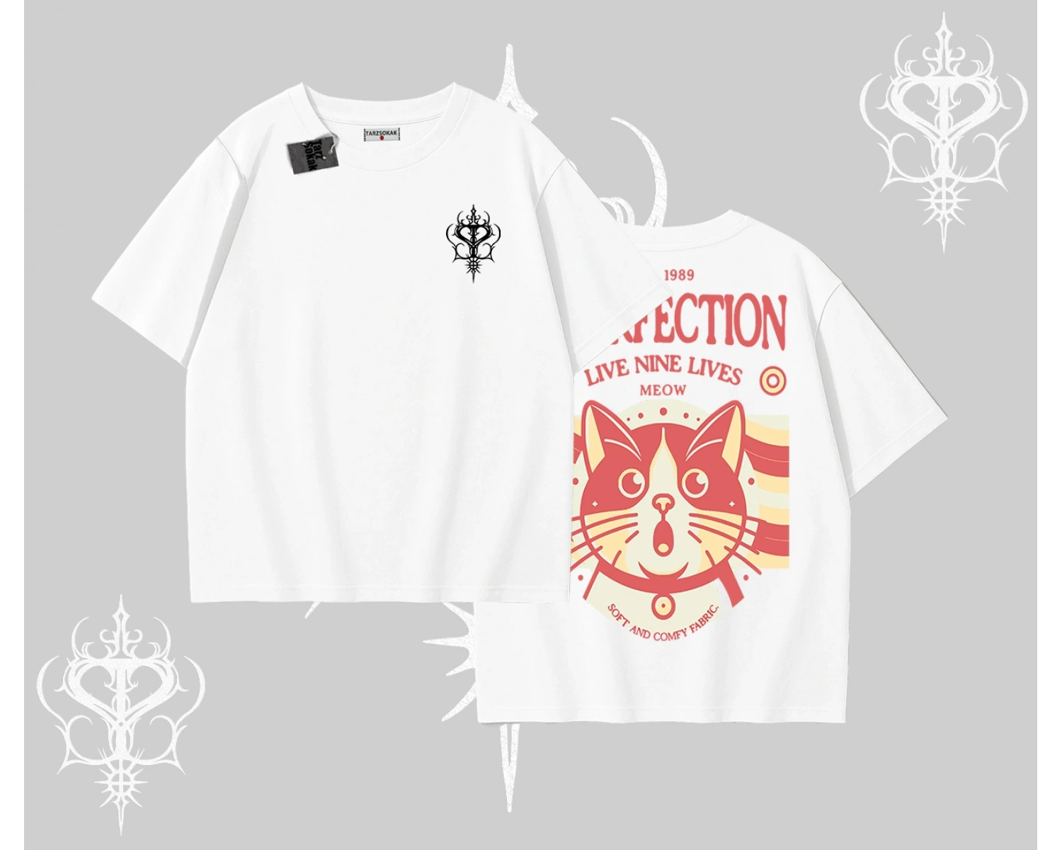 Live Nine Lives Kedi Tasarımlı Oversize Tshirt