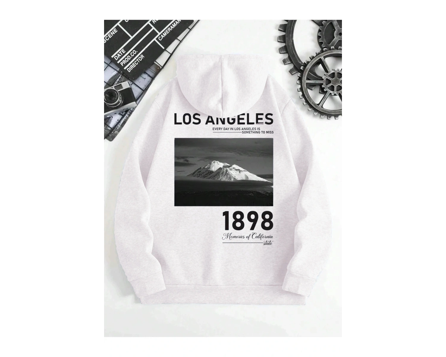 Los Angeles baskılı Üç İplik ünisex oversize Sweatshirt Beyaz