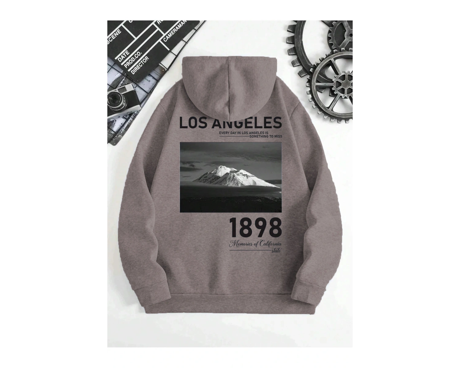 Los Angeles baskılı Üç İplik ünisex oversize Sweatshirt Füme