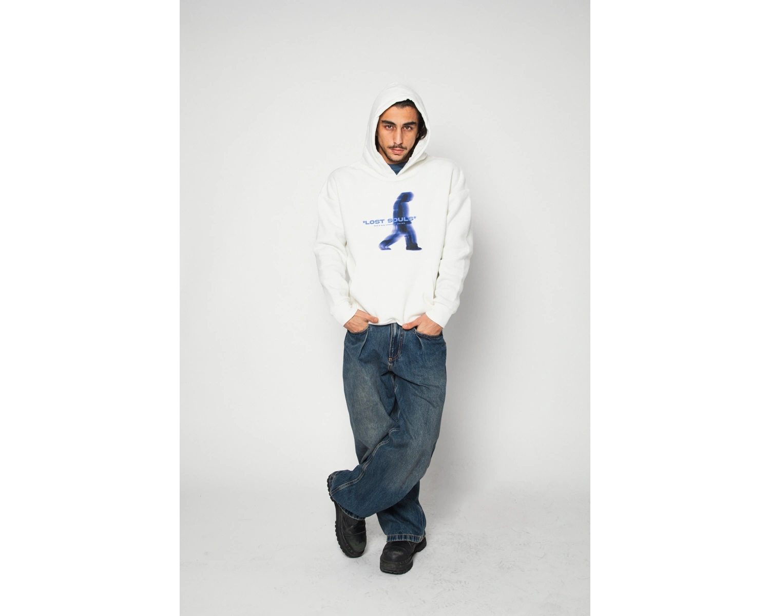 Lost Souls Baskılı Oversize Unisex Premium Beyaz