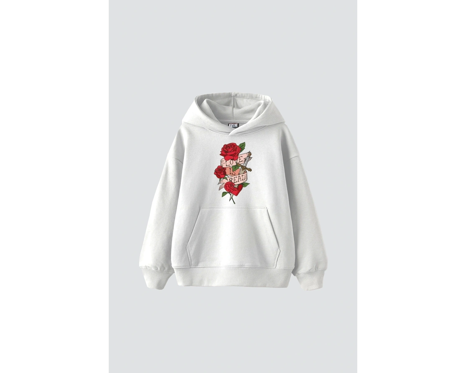 Love İs Real Baskılı Oversize Unisex Beyaz