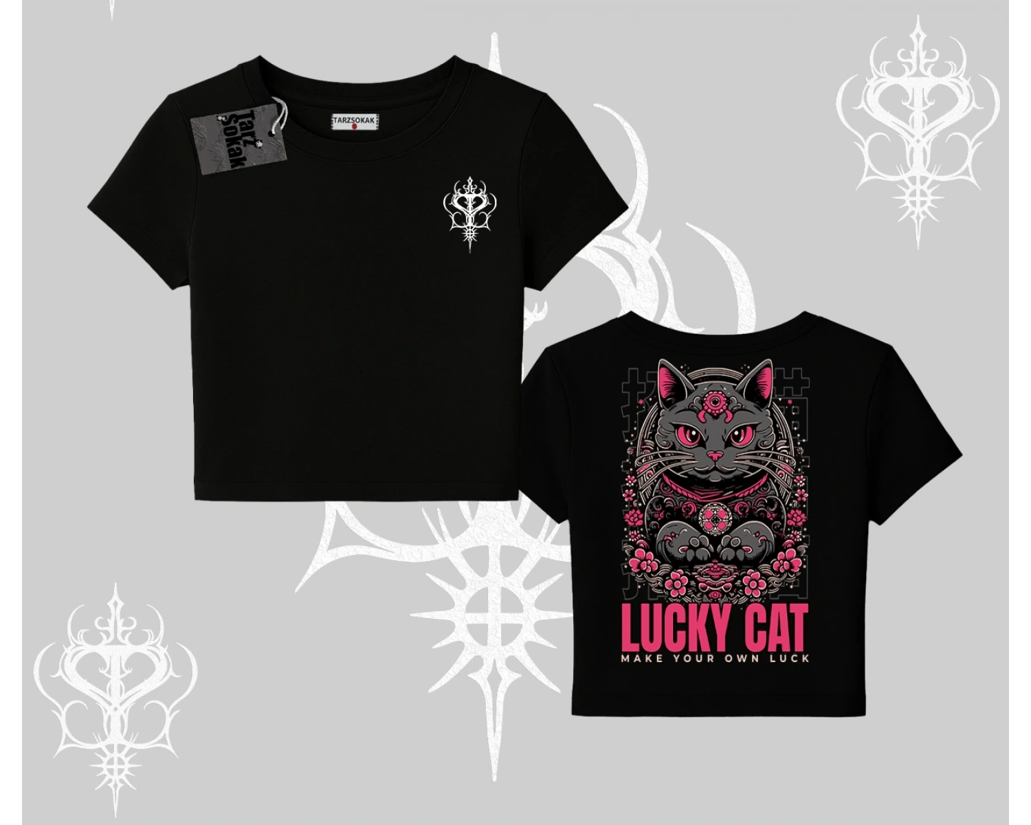 Lucky Cat Japon Tarzı Kedi Baskılı Babby Tee Tshirt