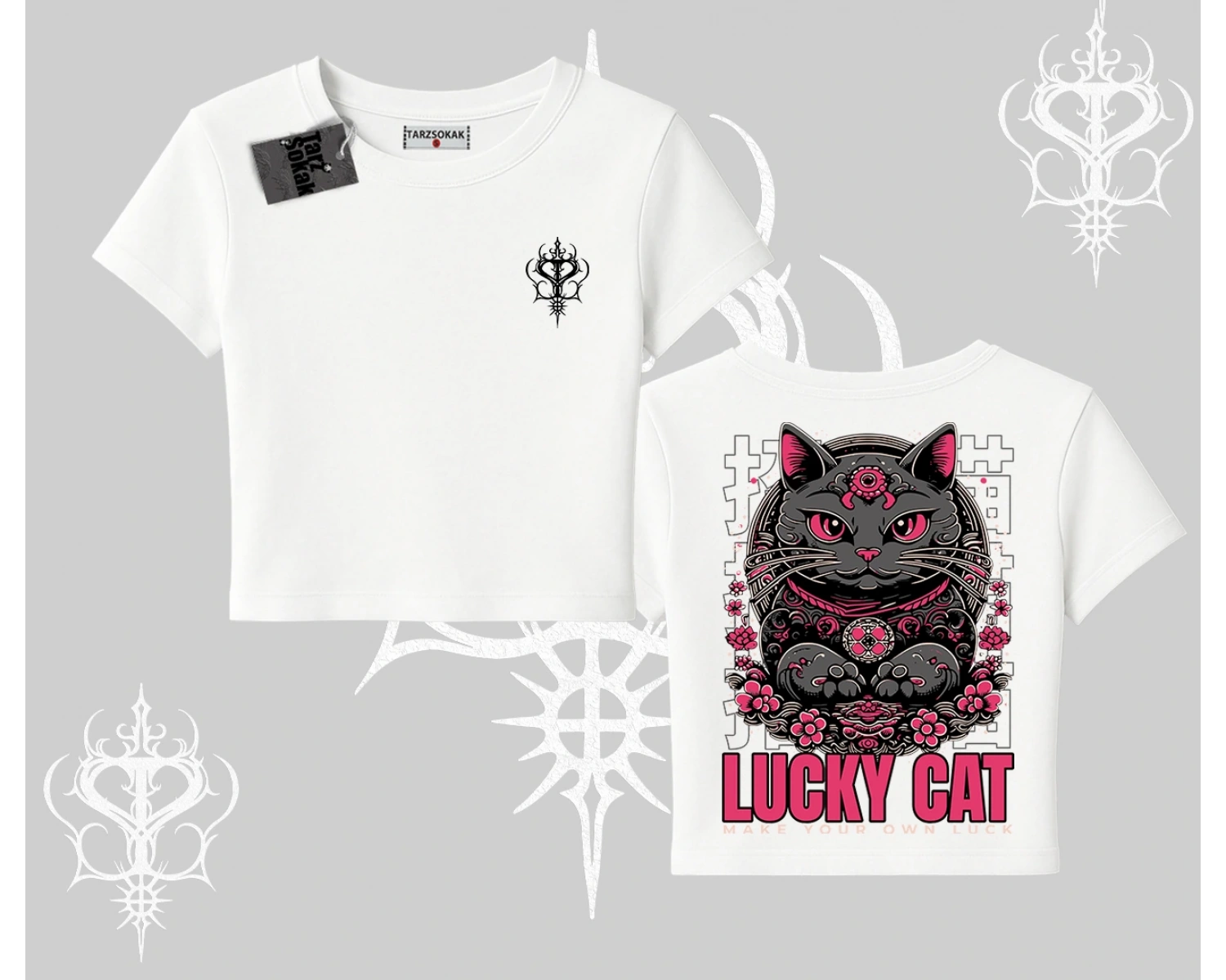 Lucky Cat Japon Tarzı Kedi Baskılı Babby Tee Tshirt