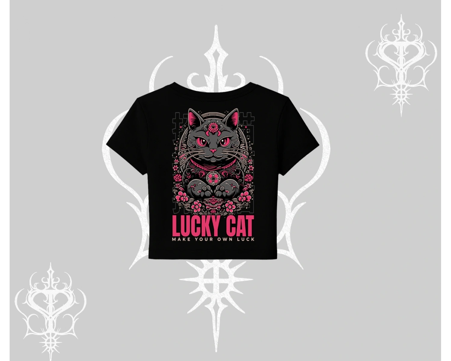 Lucky Cat Japon Tarzı Kedi Baskılı Babby Tee Tshirt