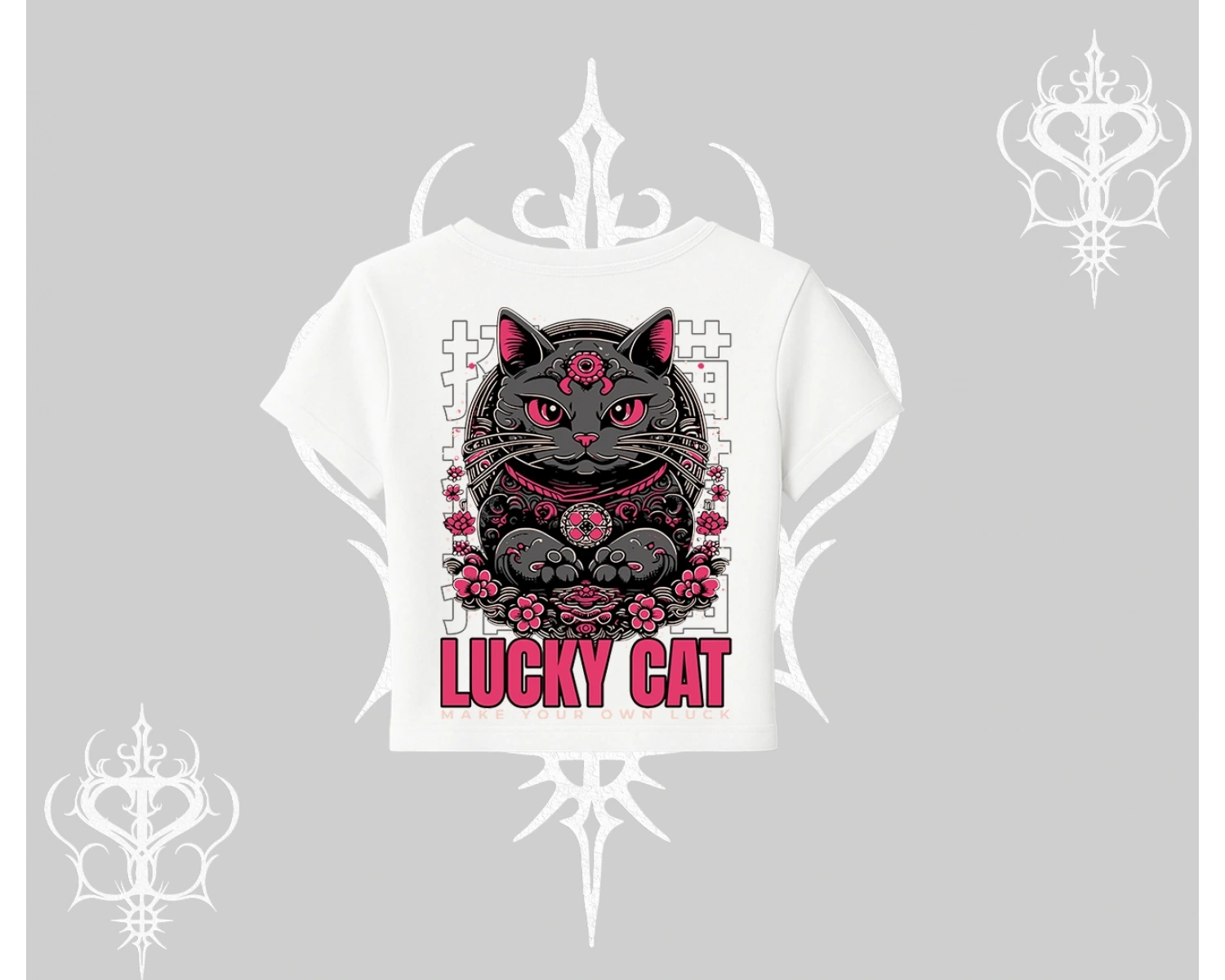 Lucky Cat Japon Tarzı Kedi Baskılı Babby Tee Tshirt