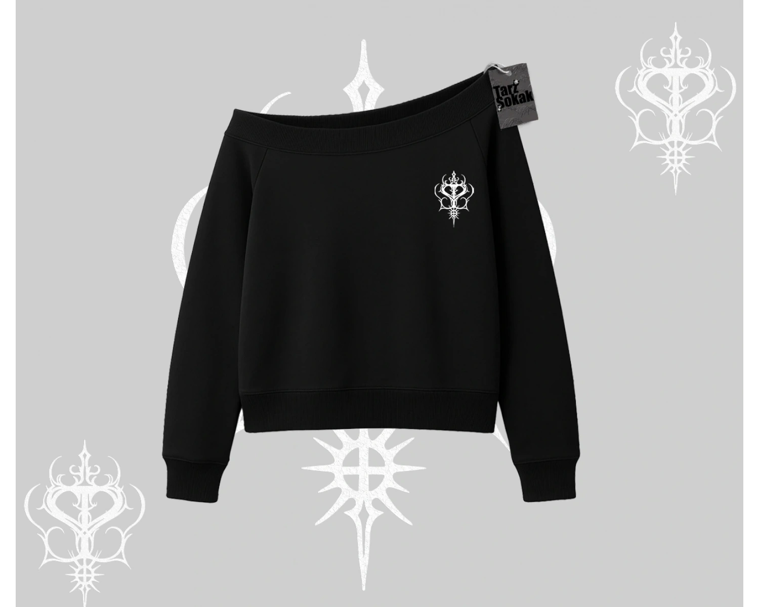 Lucky Cat Japon Tarzı Kedi Baskılı Kayık Yaka Sweatshirt