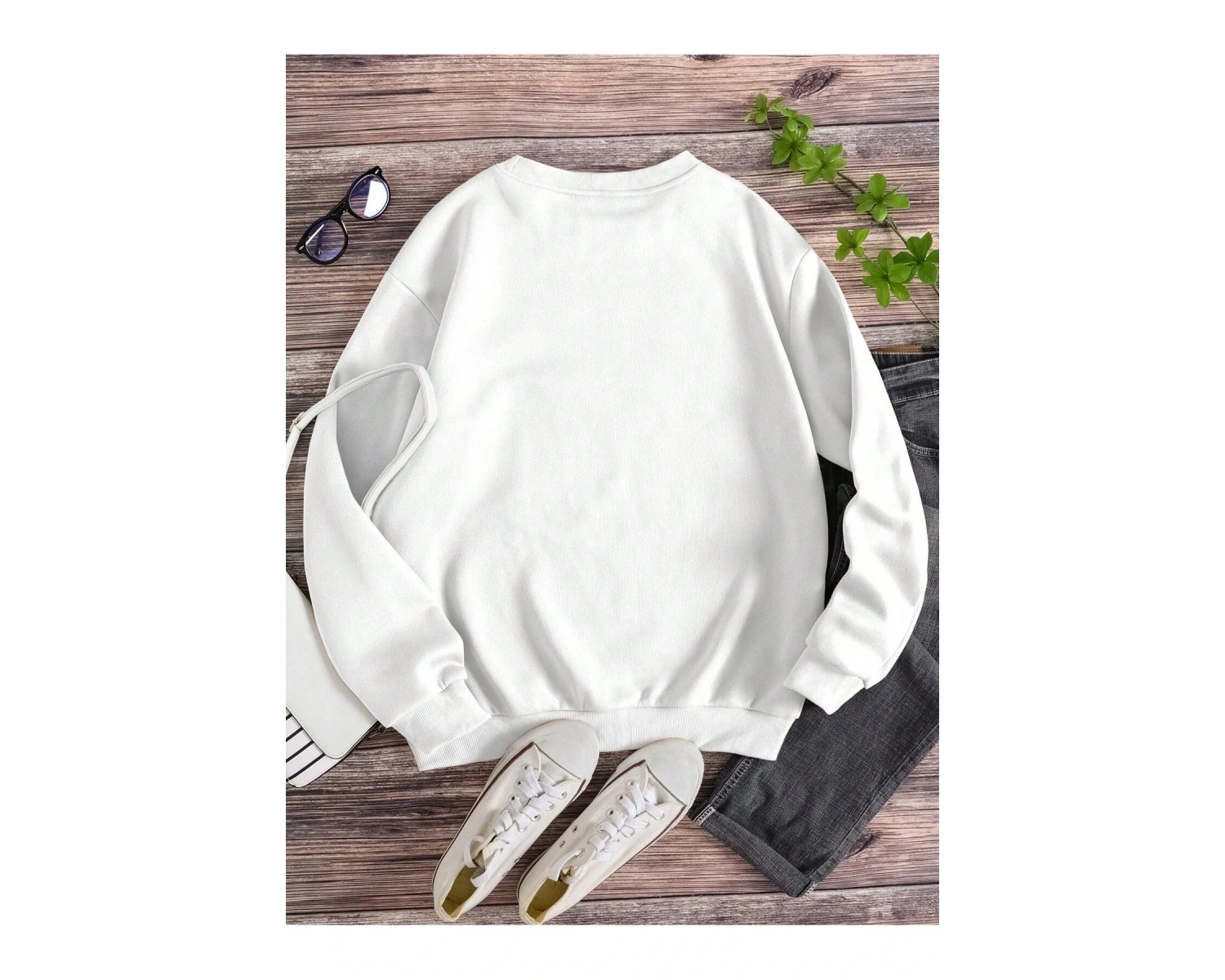 LUNE Cartoon Cat Print Lined Sweatshirt Beyaz