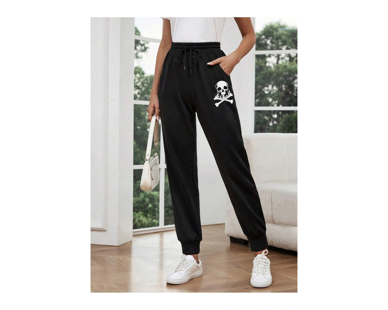 LUNE Halloween Skull Print Drawstring Waist 4 Mevsim Eşofman