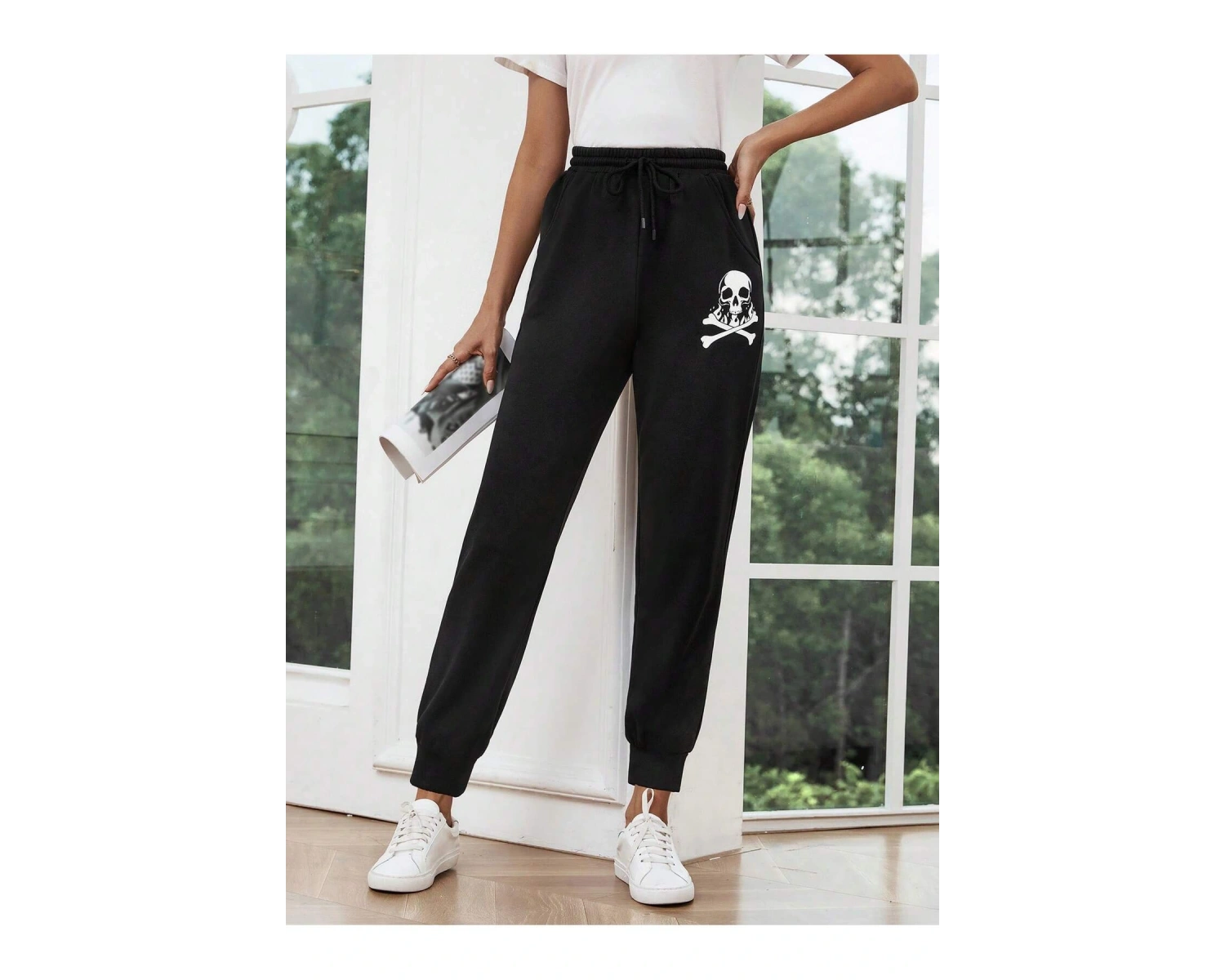 LUNE Halloween Skull Print Drawstring Waist 4 Mevsim Eşofman