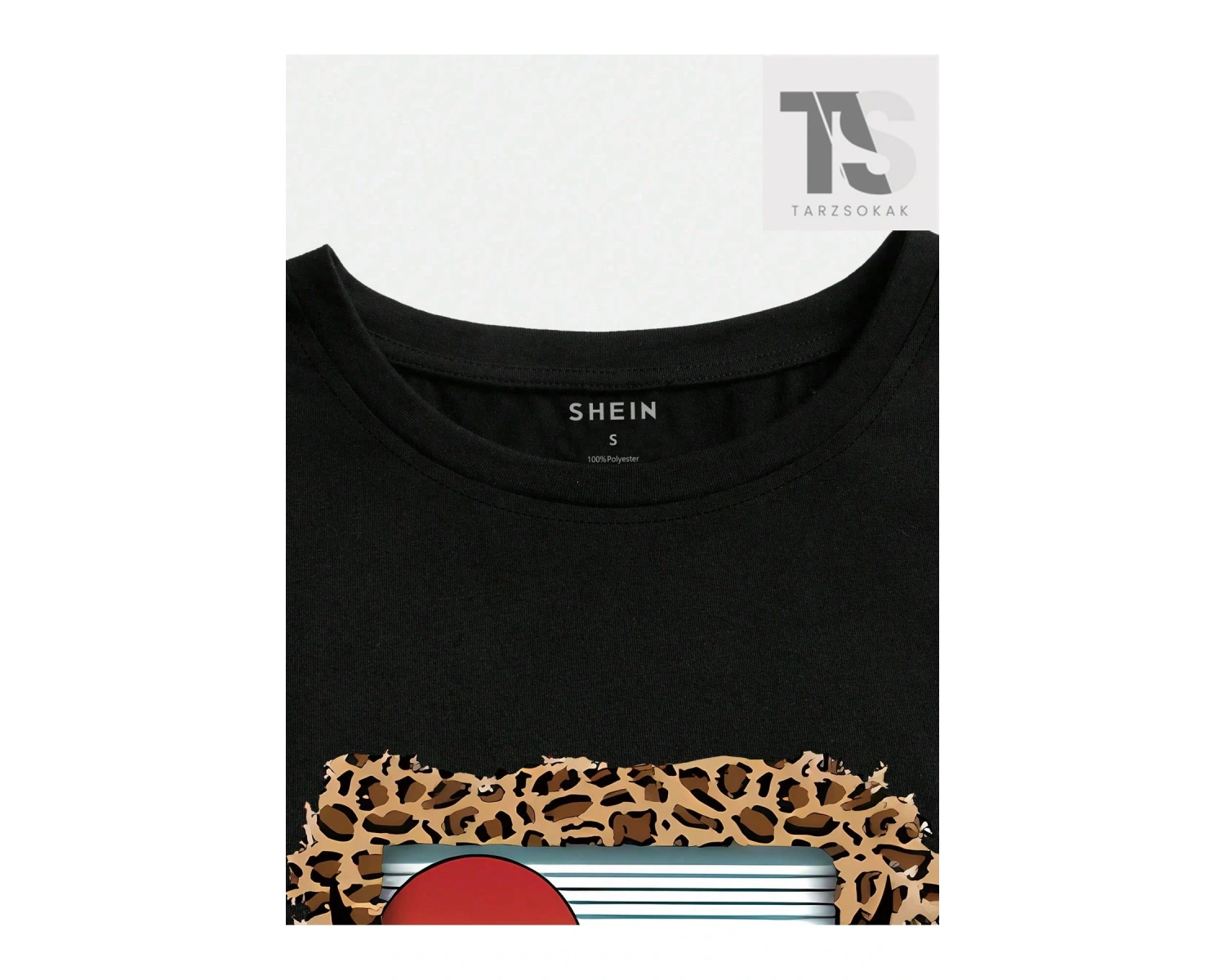 LUNE Leopar Desenli Koyun Kafası Grafikli Kadın Tişört