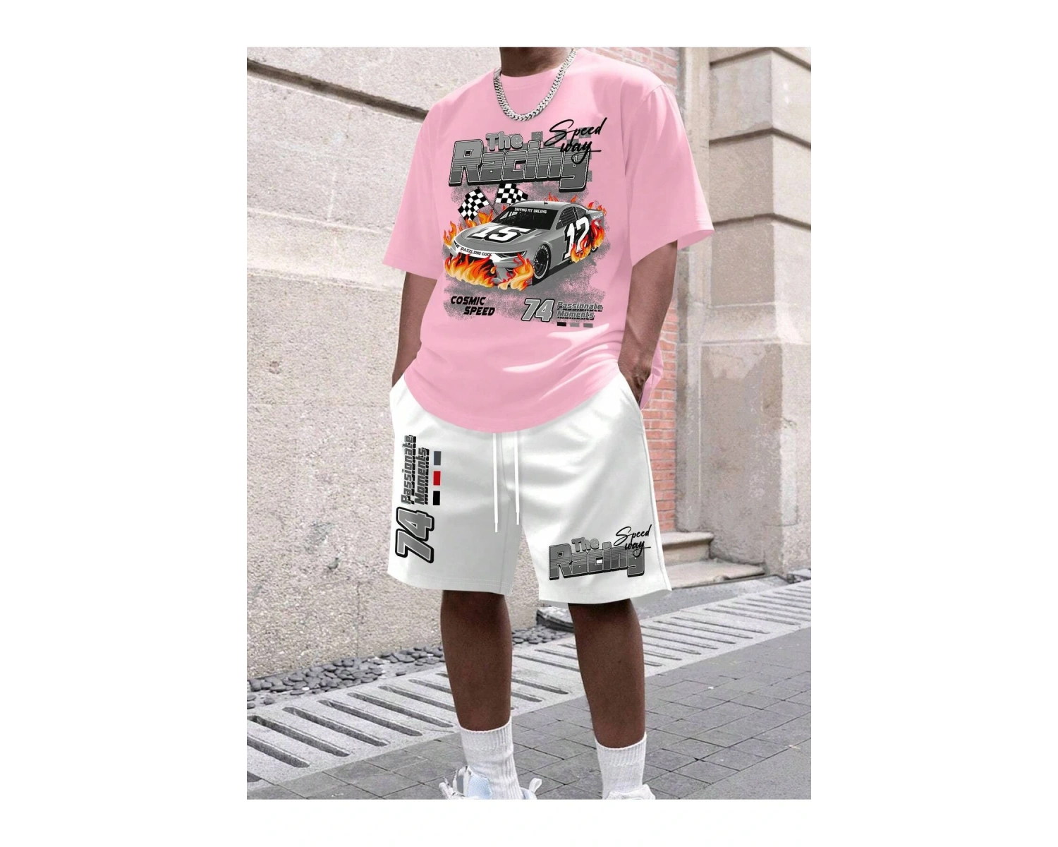 Manfinity EMRG Erkek Günlük Araba Harf Baskılı Kısa Kollu Tişört Ve Şort Takımı