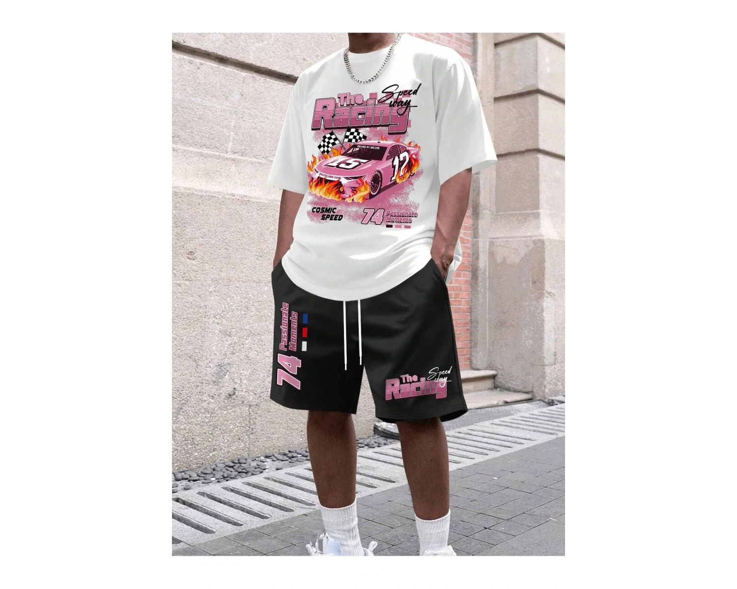 Manfinity EMRG Erkek Harf ve Araba Baskılı Rahat Yuvarlak Yaka Kısa Kollu