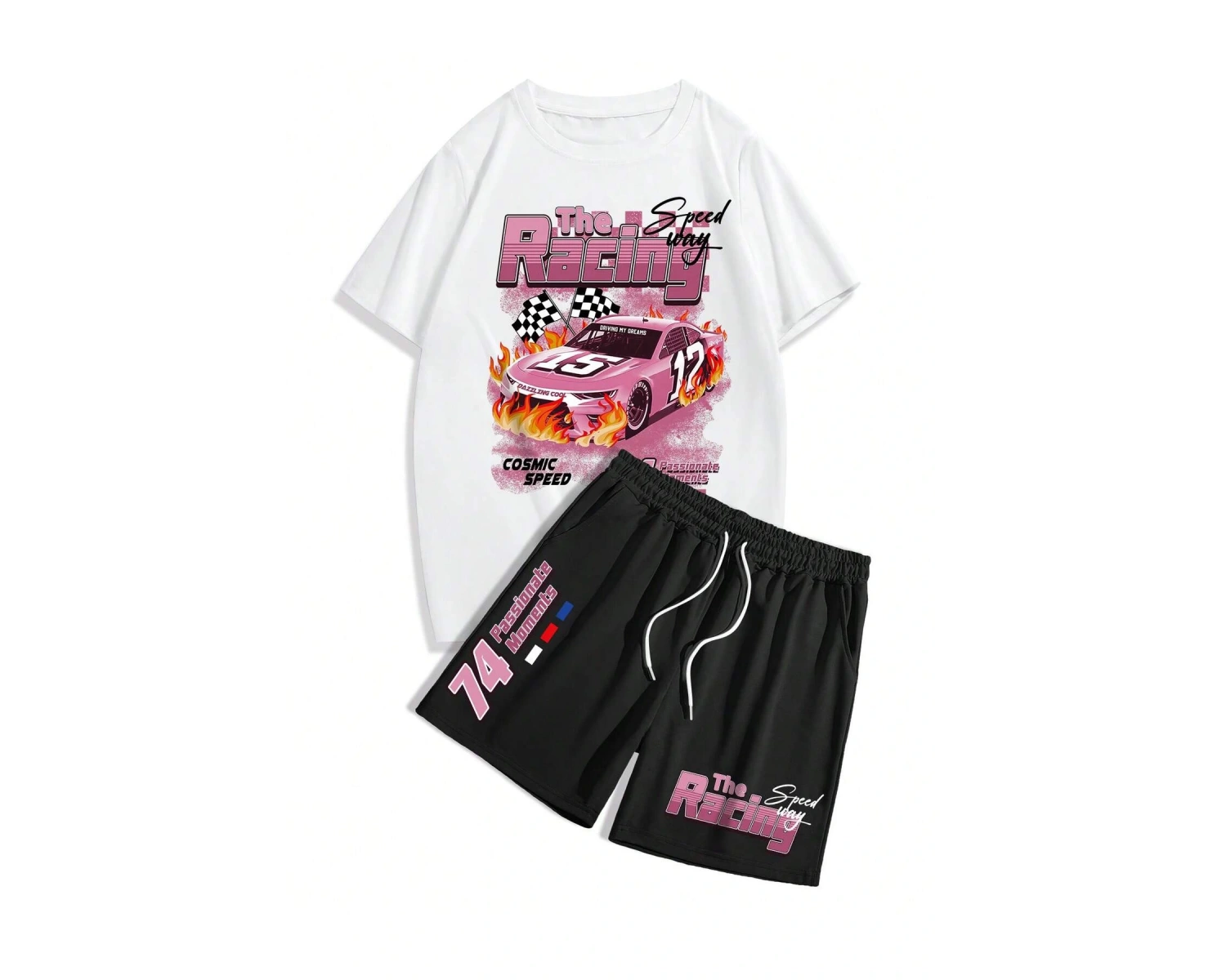 Manfinity EMRG Erkek Harf ve Araba Baskılı Rahat Yuvarlak Yaka Kısa Kollu