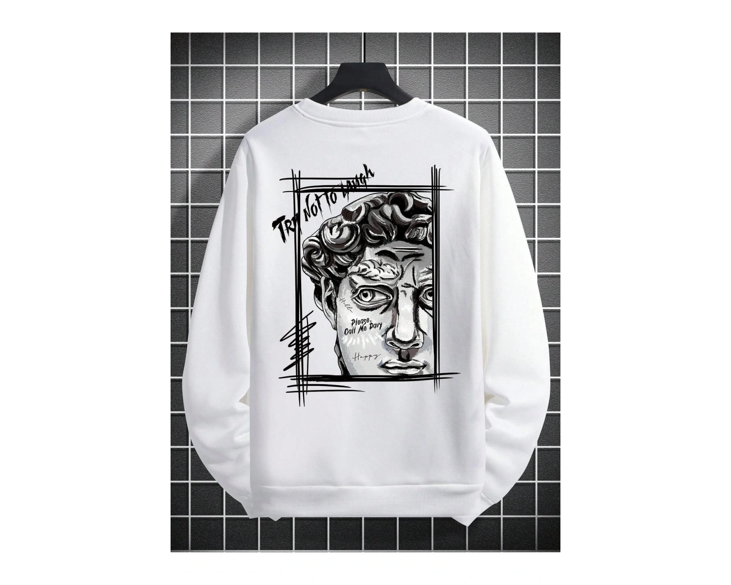 Manfinity EMRG Figure & Letter Graphic Sweatshirt Beyaz